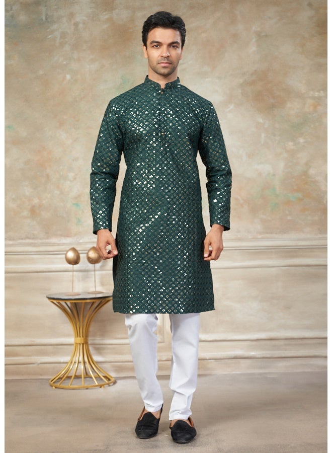 OUTLUK Green Embroidered Kurta Pajama for Men - Image 1